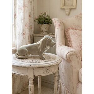 Vintage Ceramic Dachshund  Dog Figurine Statue Cream Crackle Glaze 13 Inch